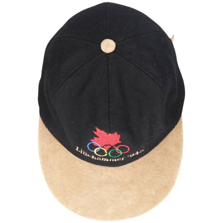 1994 KP CAPS Lillehammer Olympics Wool Two-Tone Leather Brim 6-Panel Cap (One Size Fits Most) wool black type Vintage Second Hand