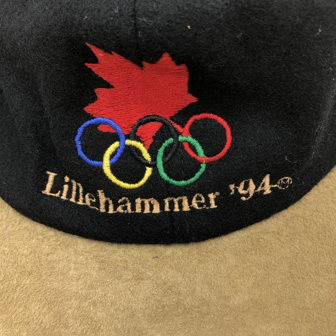 1994 KP CAPS Lillehammer Olympics Wool Two-Tone Leather Brim 6-Panel Cap (One Size Fits Most) wool black type Vintage Second Hand