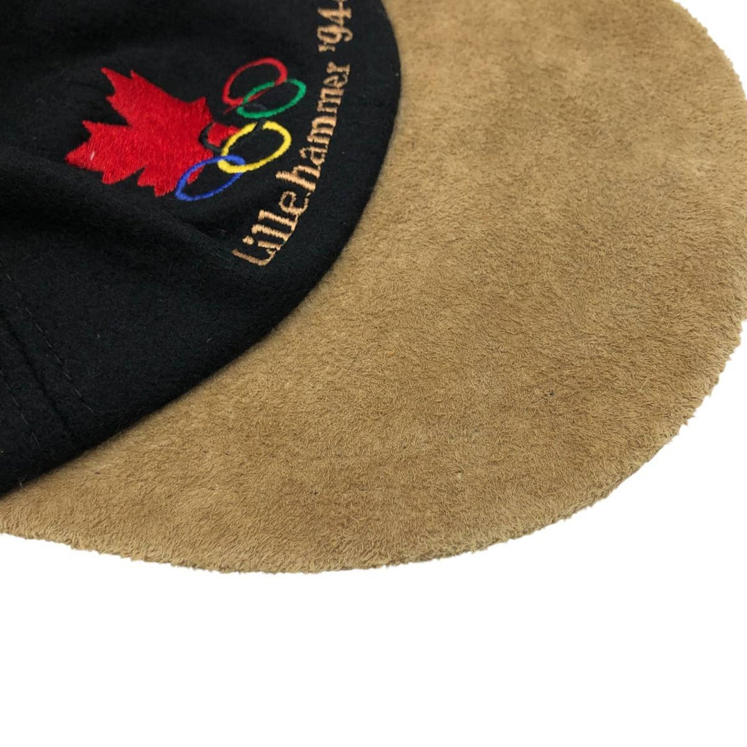 1994 KP CAPS Lillehammer Olympics Wool Two-Tone Leather Brim 6-Panel Cap (One Size Fits Most) wool black type Vintage Second Hand