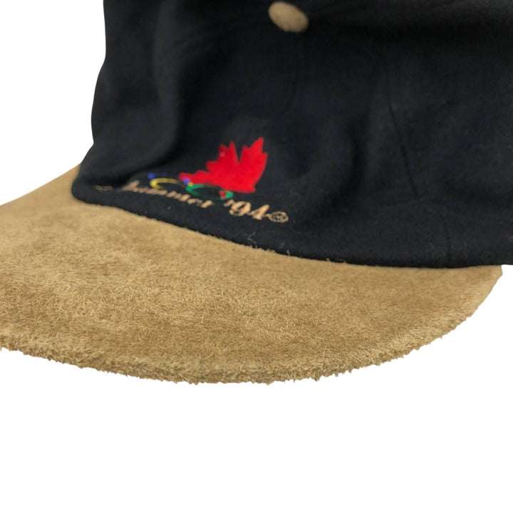 1994 KP CAPS Lillehammer Olympics Wool Two-Tone Leather Brim 6-Panel Cap (One Size Fits Most) wool black type Vintage Second Hand