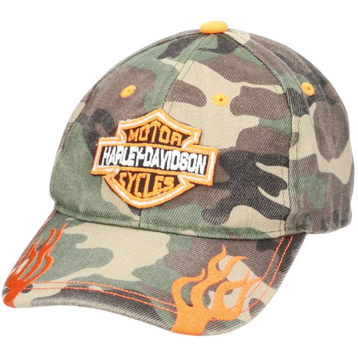 Harley-Davidson Camouflage Pattern Woodland Camo Baseball Cap, One Size Fits Most cotton Khaki type sage green Vintage Second Hand