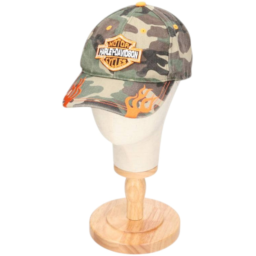 Harley-Davidson Camouflage Pattern Woodland Camo Baseball Cap, One Size Fits Most cotton Khaki type sage green Vintage Second Hand