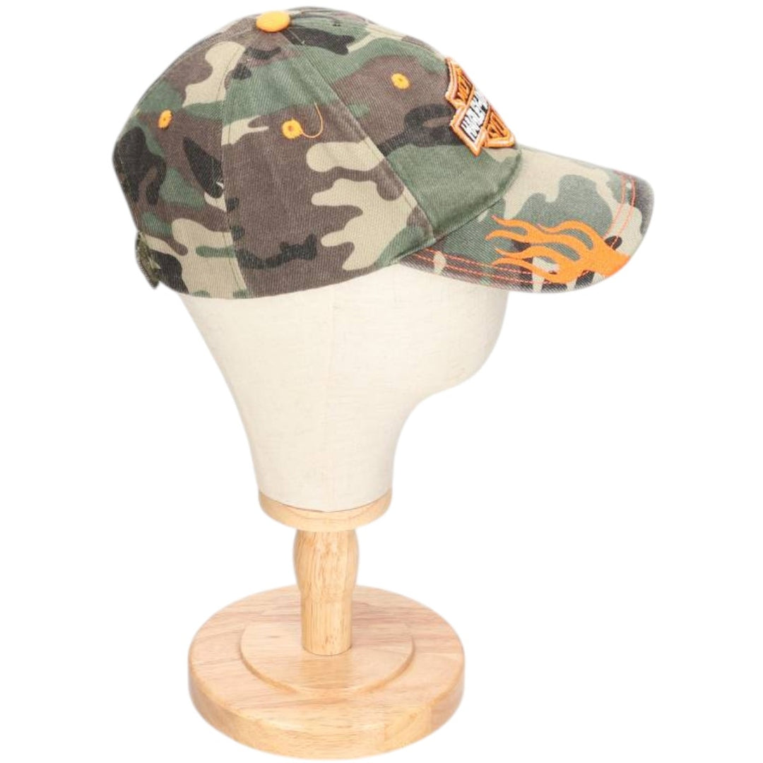 Harley-Davidson Camouflage Pattern Woodland Camo Baseball Cap, One Size Fits Most cotton Khaki type sage green Vintage Second Hand