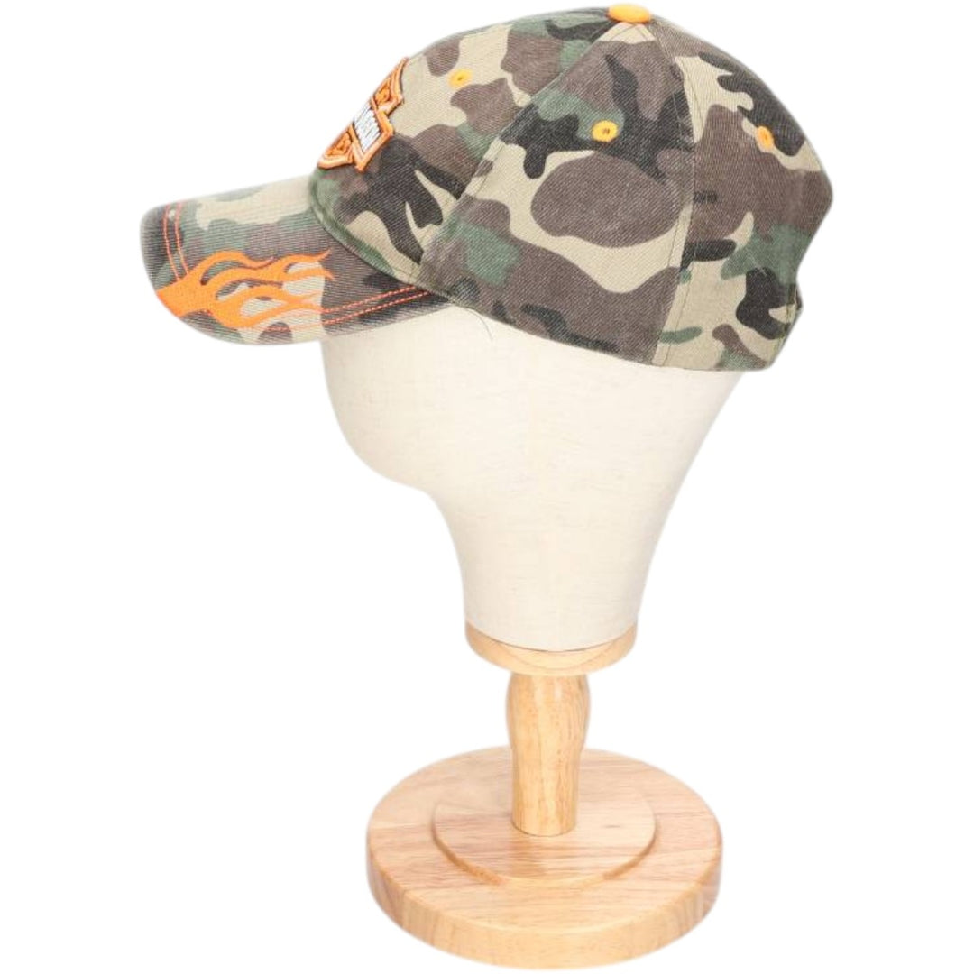 Harley-Davidson Camouflage Pattern Woodland Camo Baseball Cap, One Size Fits Most cotton Khaki type sage green Vintage Second Hand