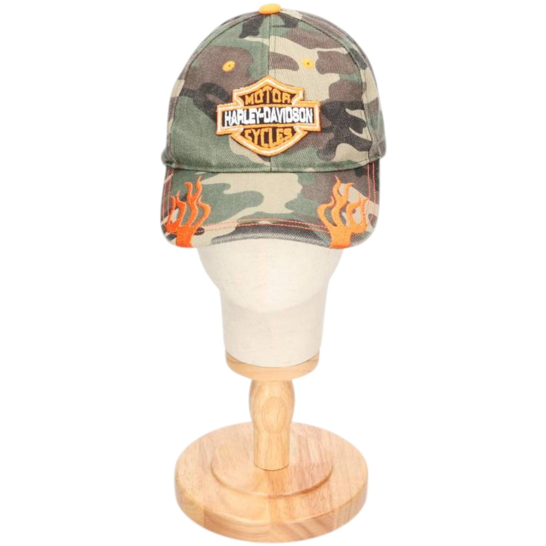 Harley-Davidson Camouflage Pattern Woodland Camo Baseball Cap, One Size Fits Most cotton Khaki type sage green Vintage Second Hand