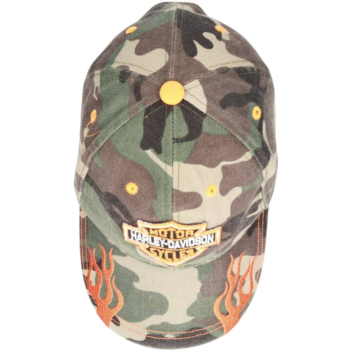 Harley-Davidson Camouflage Pattern Woodland Camo Baseball Cap, One Size Fits Most cotton Khaki type sage green Vintage Second Hand