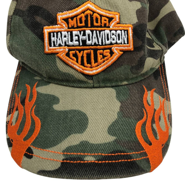 Harley-Davidson Camouflage Pattern Woodland Camo Baseball Cap, One Size Fits Most cotton Khaki type sage green Vintage Second Hand