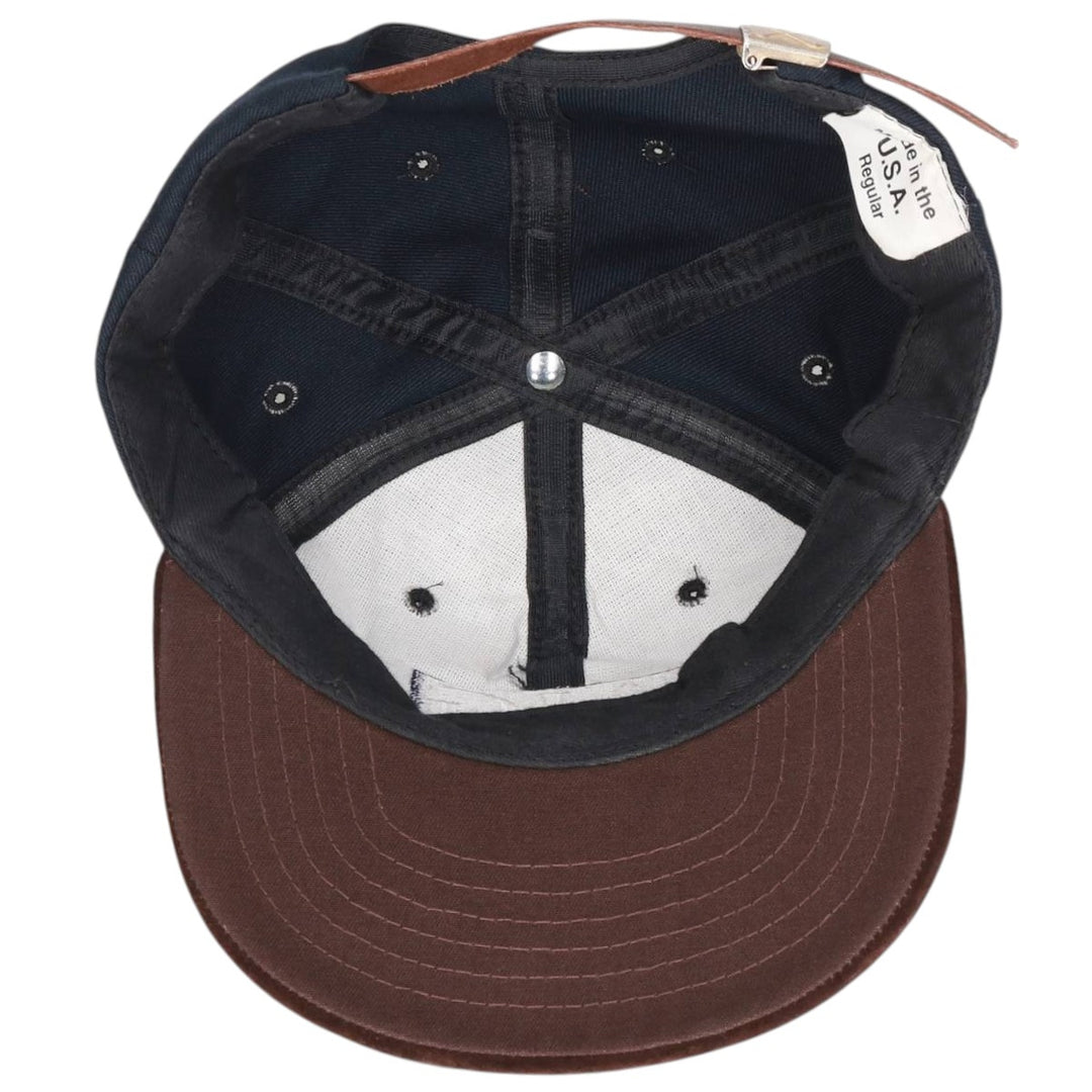 90'S AIG Two-Tone Leather Brim Suede Advertising Baseball Cap, Made in USA, One Size Fits Most unclear navy blue type Vintage Second Hand