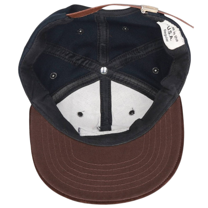 90'S AIG Two-Tone Leather Brim Suede Advertising Baseball Cap, Made in USA, One Size Fits Most unclear navy blue type Vintage Second Hand