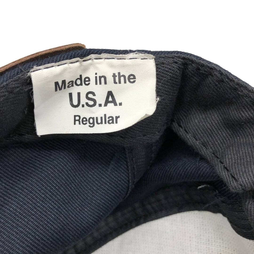 90'S AIG Two-Tone Leather Brim Suede Advertising Baseball Cap, Made in USA, One Size Fits Most unclear navy blue type Vintage Second Hand