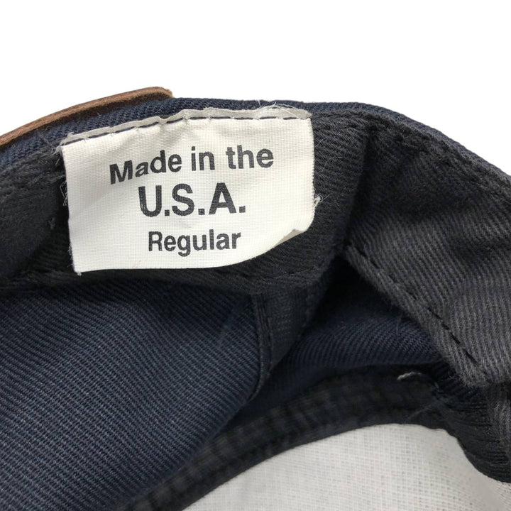 90'S AIG Two-Tone Leather Brim Suede Advertising Baseball Cap, Made in USA, One Size Fits Most unclear navy blue type Vintage Second Hand