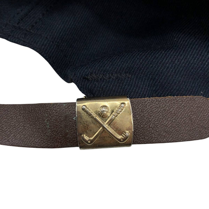 90'S AIG Two-Tone Leather Brim Suede Advertising Baseball Cap, Made in USA, One Size Fits Most unclear navy blue type Vintage Second Hand