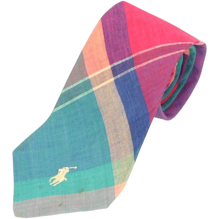Ralph Lauren POLO by Ralph Lauren Madras Check Tie Made in USA cotton multicolor Vintage Second Hand