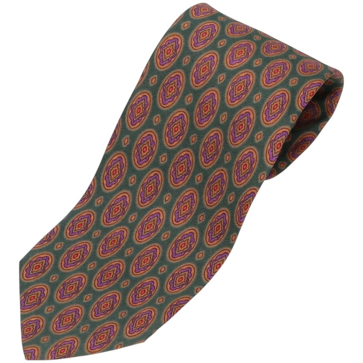 Ralph Lauren POLO by Ralph Lauren all-over print tie, made in the USA silk green type Vintage Second Hand