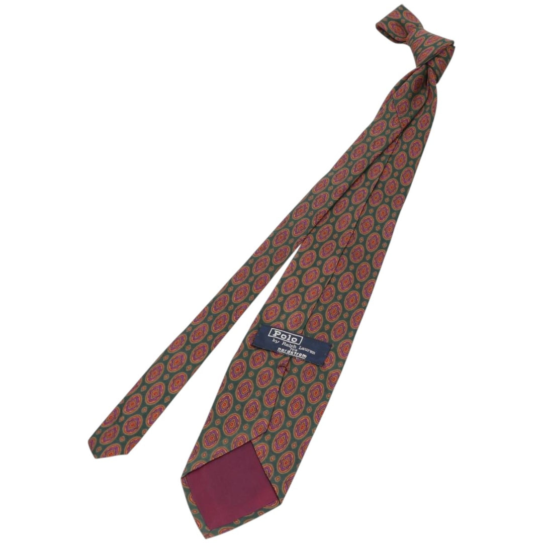 Ralph Lauren POLO by Ralph Lauren all-over print tie, made in the USA silk green type Vintage Second Hand