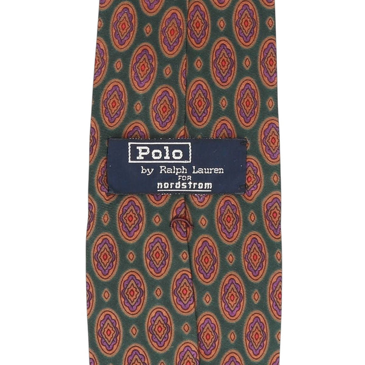 Ralph Lauren POLO by Ralph Lauren all-over print tie, made in the USA silk green type Vintage Second Hand