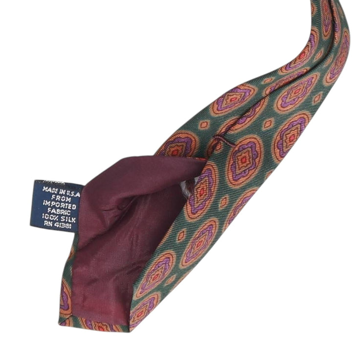 Ralph Lauren POLO by Ralph Lauren all-over print tie, made in the USA silk green type Vintage Second Hand