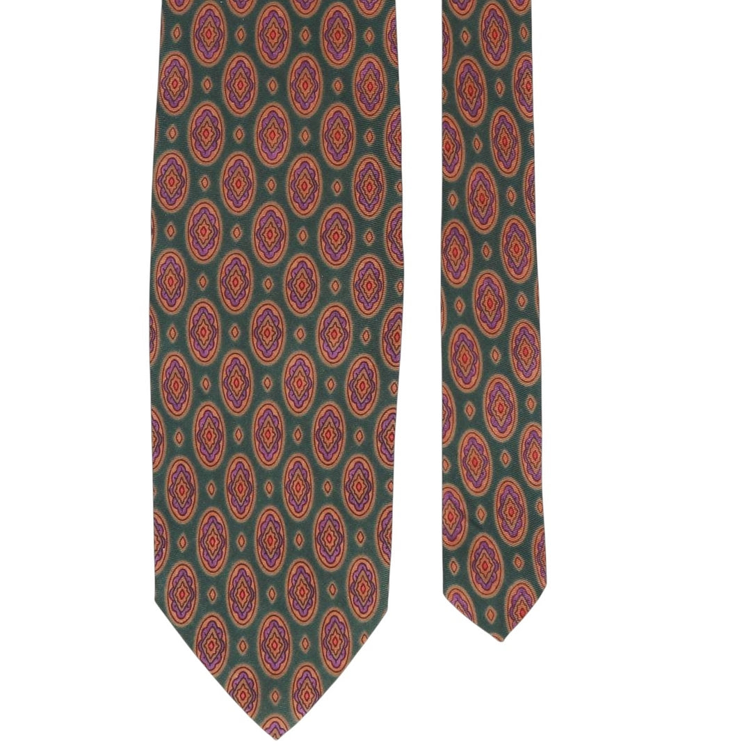 Ralph Lauren POLO by Ralph Lauren all-over print tie, made in the USA silk green type Vintage Second Hand