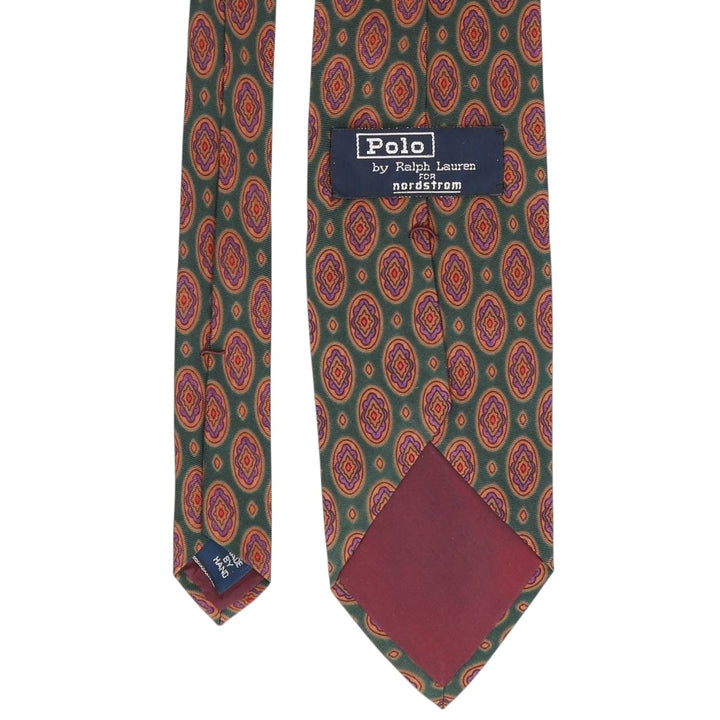 Ralph Lauren POLO by Ralph Lauren all-over print tie, made in the USA silk green type Vintage Second Hand