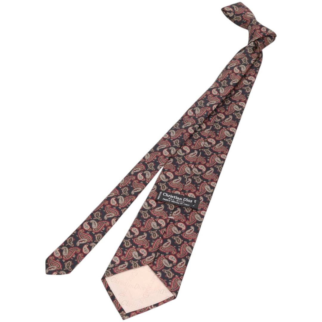 Christian Dior Paisley Pattern Tie Made in USA silk black type Vintage Second Hand