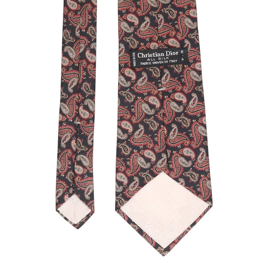 Christian Dior Paisley Pattern Tie Made in USA silk black type Vintage Second Hand