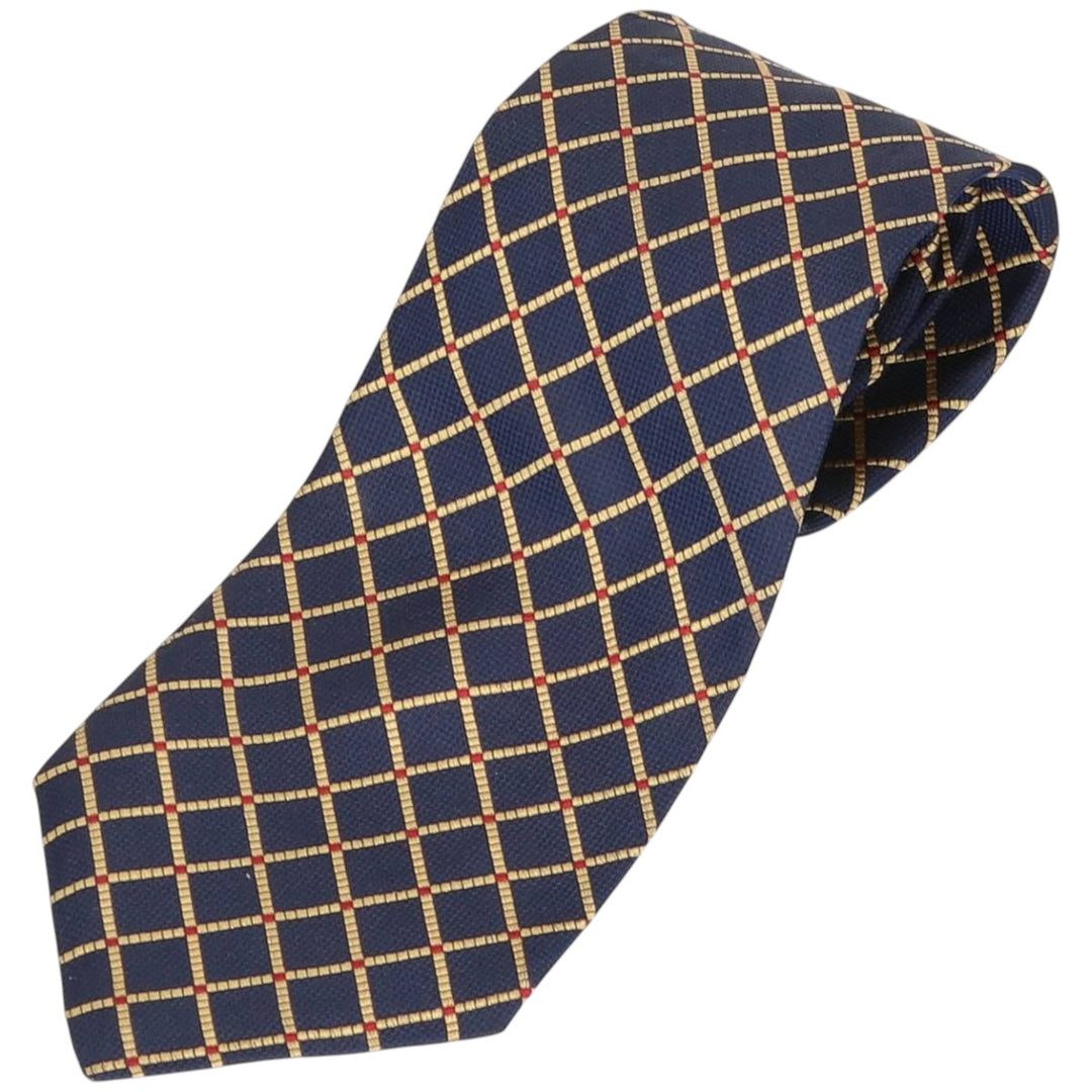 Ralph Lauren Lauren Check Pattern Tie, Made in USA - Equivalent silk navy blue type Vintage Second Hand