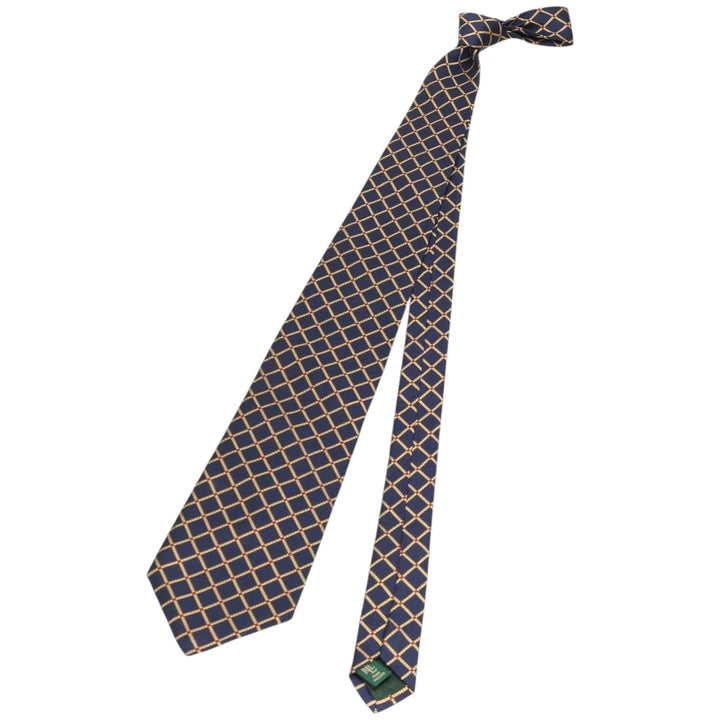 Ralph Lauren Lauren Check Pattern Tie, Made in USA - Equivalent silk navy blue type Vintage Second Hand