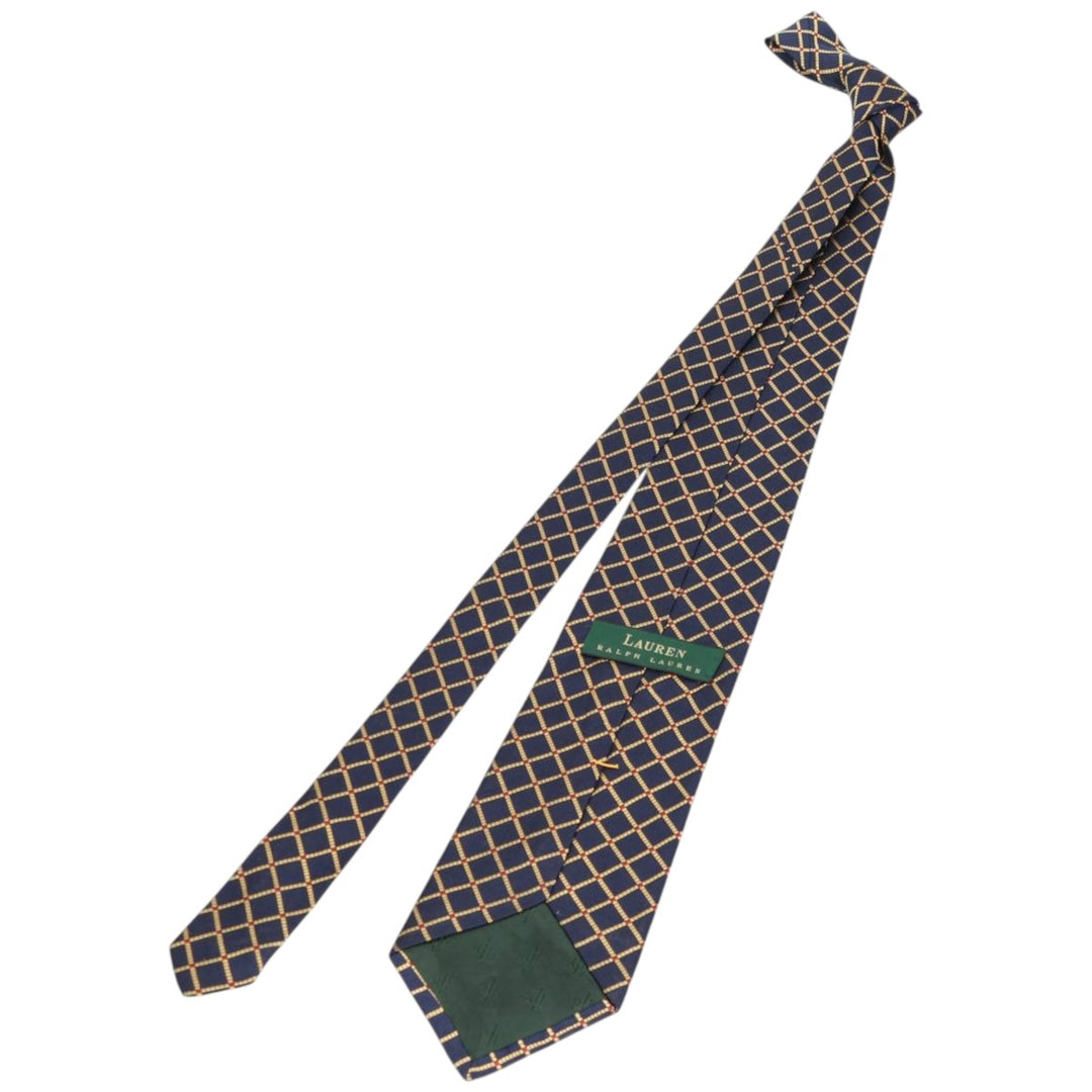 Ralph Lauren Lauren Check Pattern Tie, Made in USA - Equivalent silk navy blue type Vintage Second Hand
