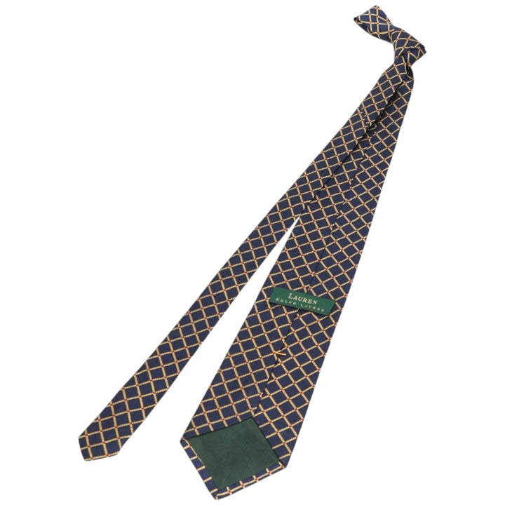 Ralph Lauren Lauren Check Pattern Tie, Made in USA - Equivalent silk navy blue type Vintage Second Hand