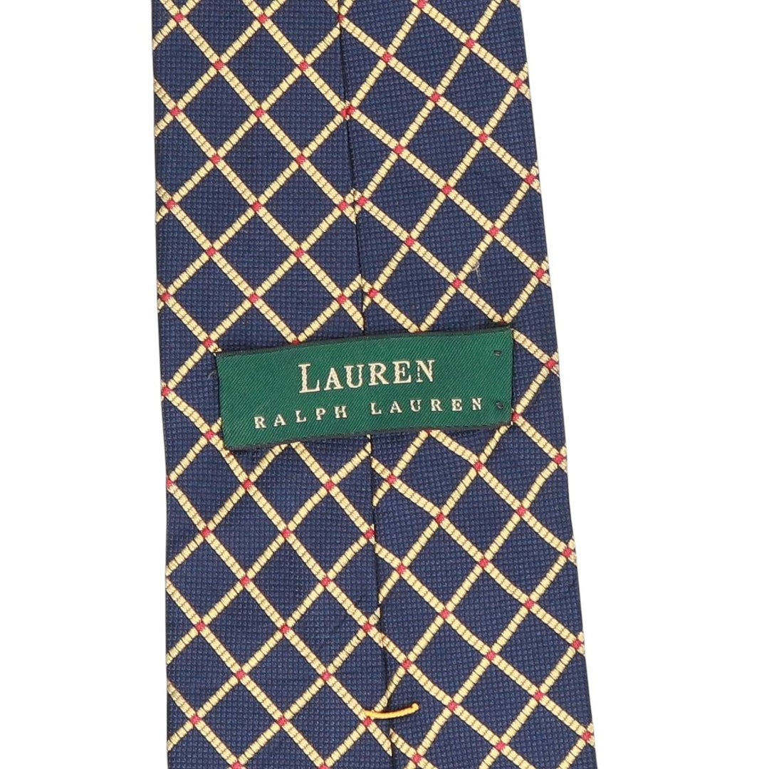 Ralph Lauren Lauren Check Pattern Tie, Made in USA - Equivalent silk navy blue type Vintage Second Hand