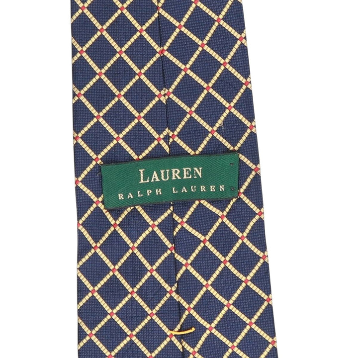 Ralph Lauren Lauren Check Pattern Tie, Made in USA - Equivalent silk navy blue type Vintage Second Hand