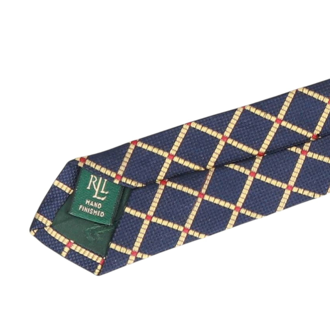 Ralph Lauren Lauren Check Pattern Tie, Made in USA - Equivalent silk navy blue type Vintage Second Hand