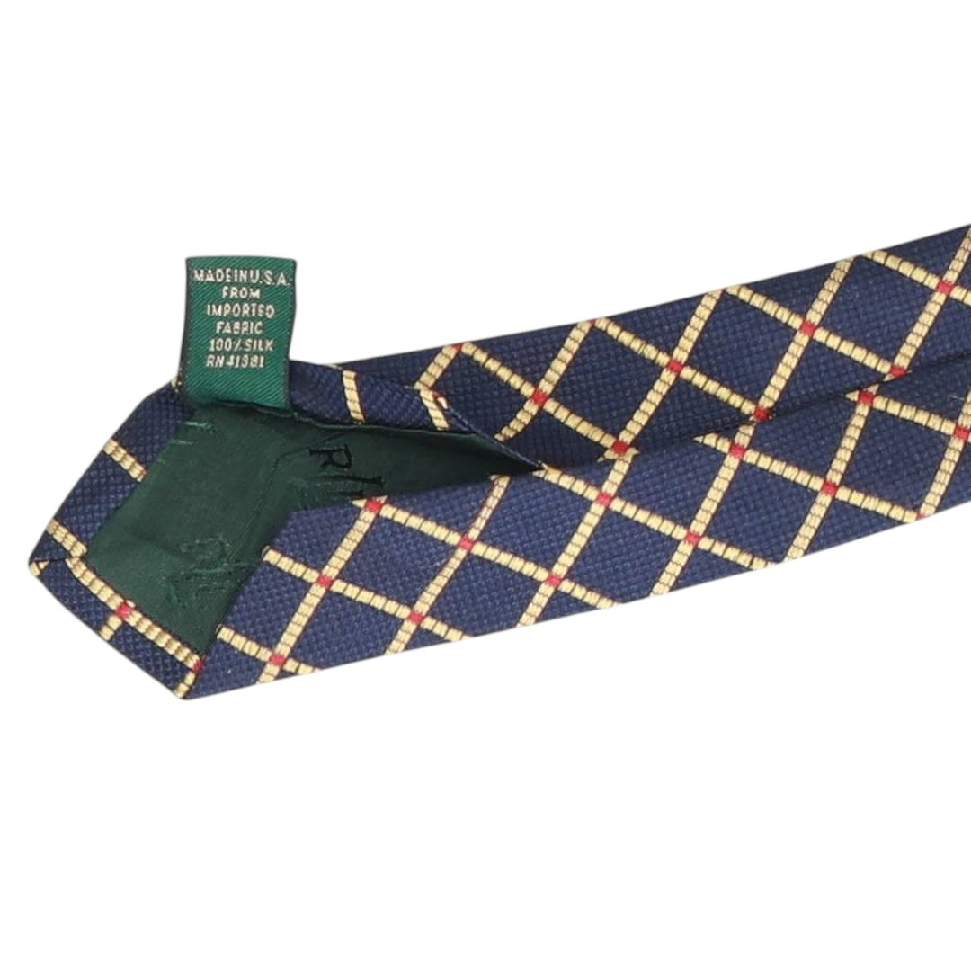 Ralph Lauren Lauren Check Pattern Tie, Made in USA - Equivalent silk navy blue type Vintage Second Hand