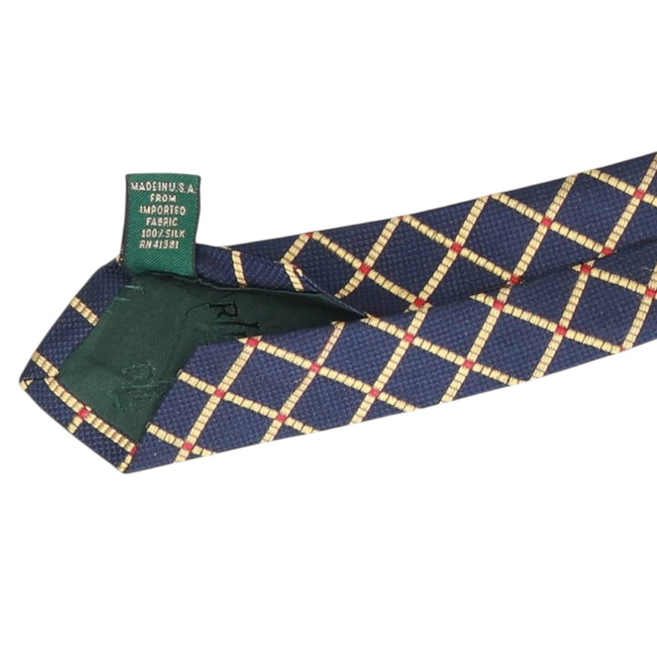Ralph Lauren Lauren Check Pattern Tie, Made in USA - Equivalent silk navy blue type Vintage Second Hand
