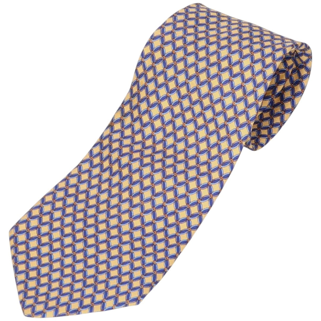 Brooks Brothers MAKERS All-Over Print Tie, Made in USA silk yellow type Vintage Second Hand