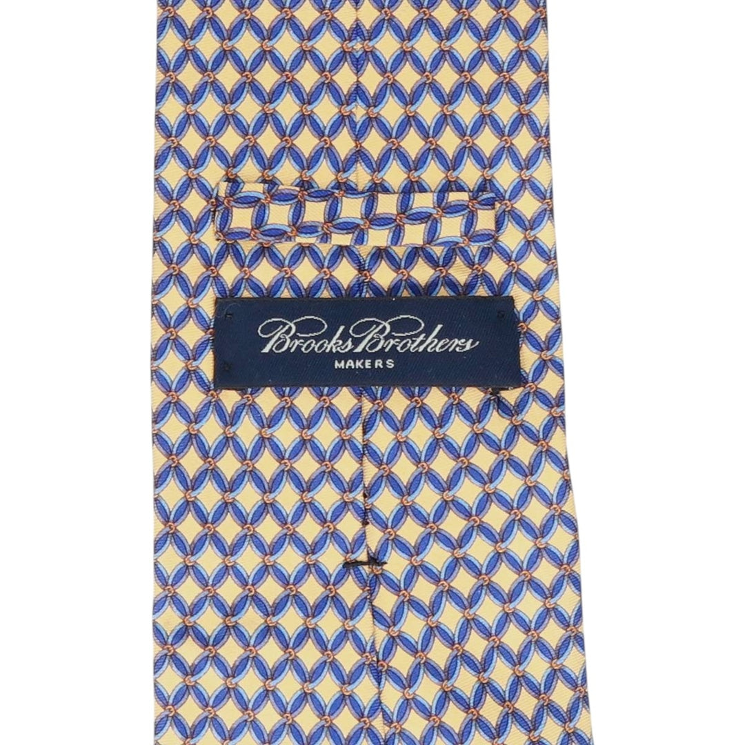 Brooks Brothers MAKERS All-Over Print Tie, Made in USA silk yellow type Vintage Second Hand