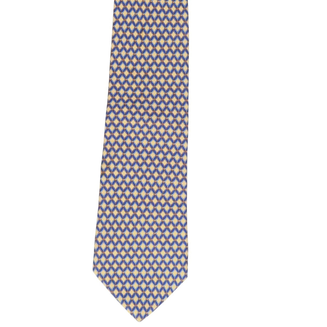 Brooks Brothers MAKERS All-Over Print Tie, Made in USA silk yellow type Vintage Second Hand