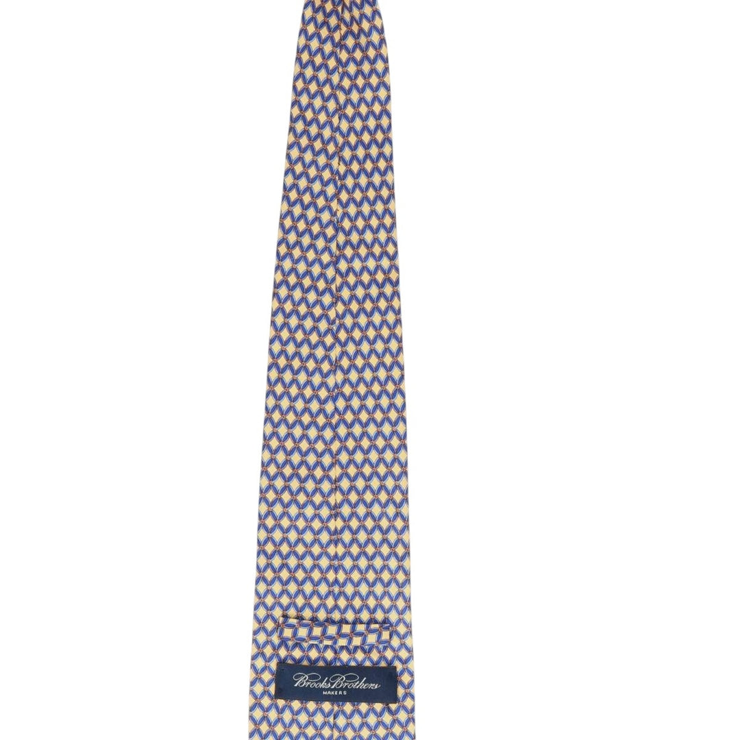 Brooks Brothers MAKERS All-Over Print Tie, Made in USA silk yellow type Vintage Second Hand
