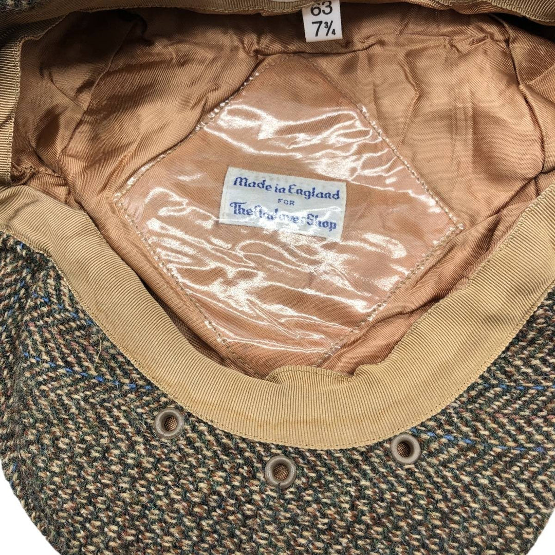 Check Pattern Wool Hunting Cap, Made in England, One Size Fits All wool brown type Vintage Second Hand