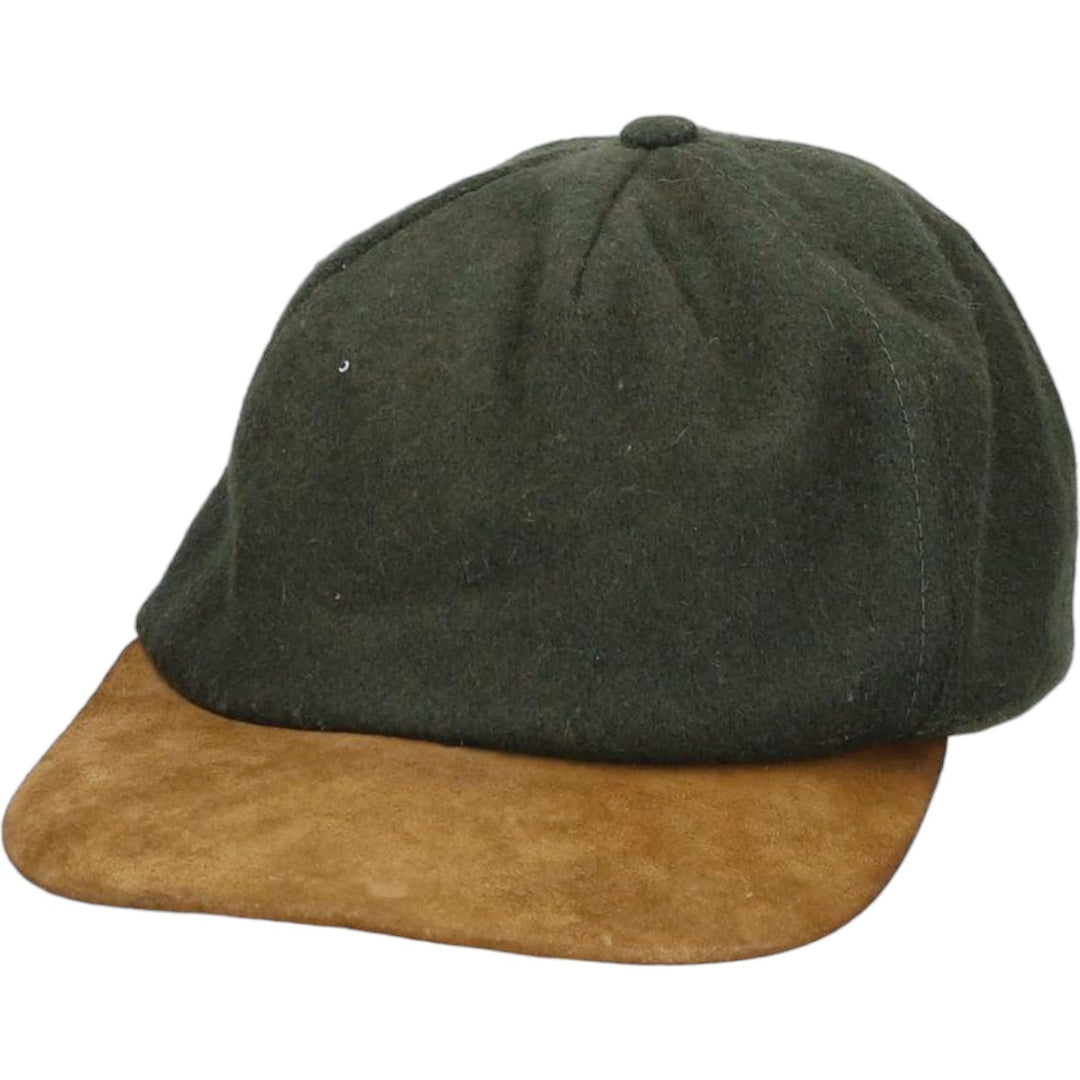 Vintage 90'S American Eagle suede two-tone leather brim wool 6-panel cap, one size fits most. genuine leather Green type dark green Vintage Second Hand