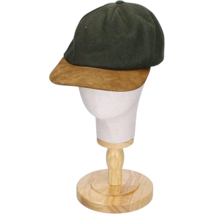 Vintage 90'S American Eagle suede two-tone leather brim wool 6-panel cap, one size fits most. genuine leather Green type dark green Vintage Second Hand