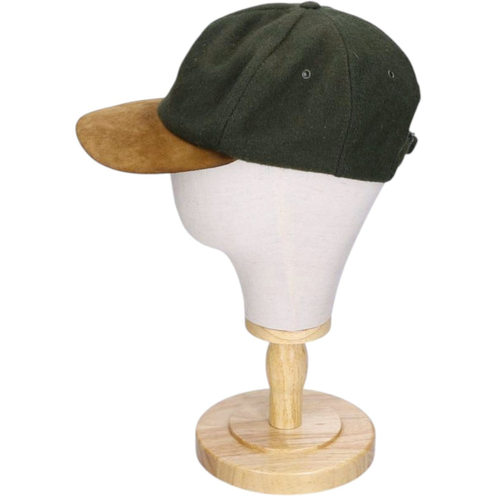 Vintage 90'S American Eagle suede two-tone leather brim wool 6-panel cap, one size fits most. genuine leather Green type dark green Vintage Second Hand