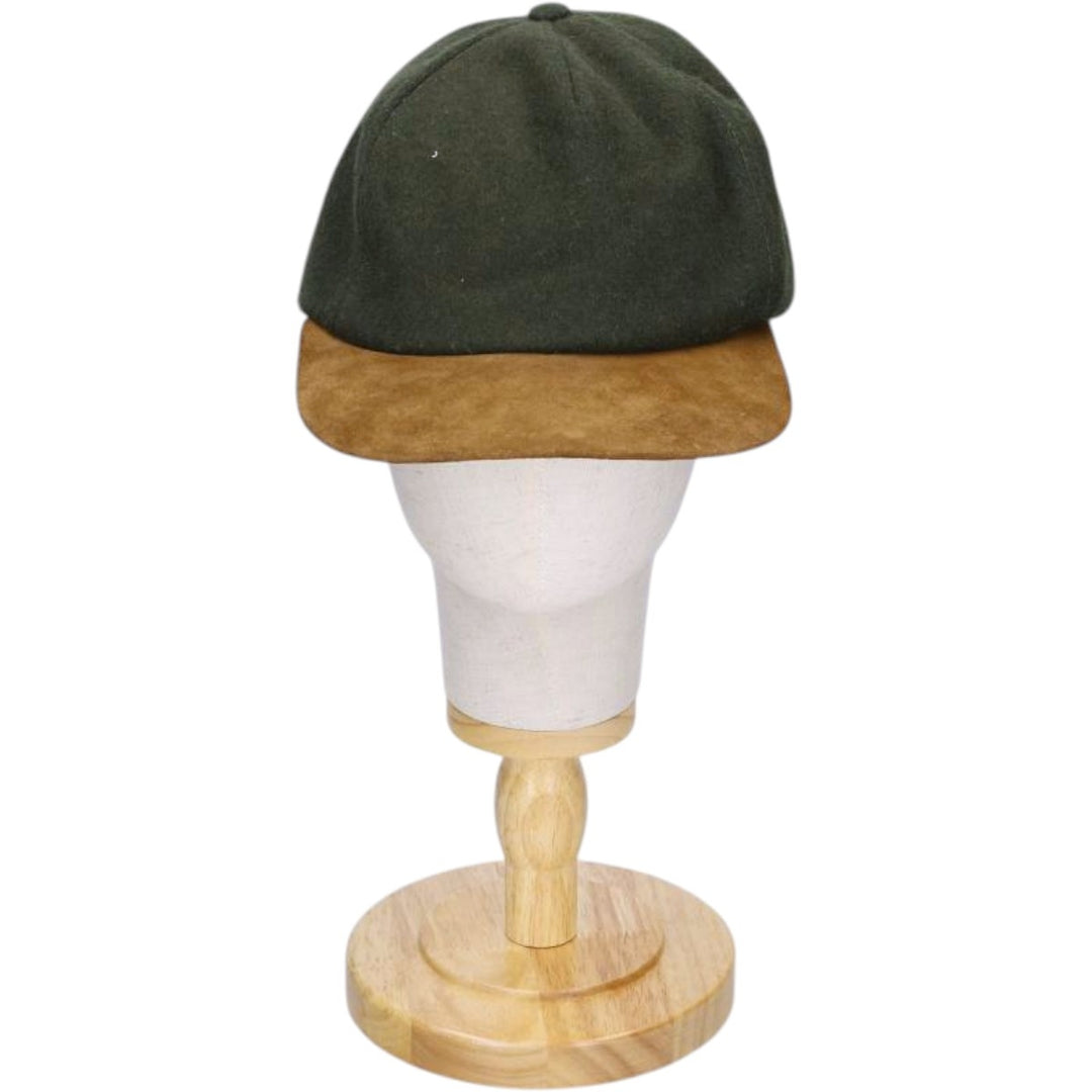 Vintage 90'S American Eagle suede two-tone leather brim wool 6-panel cap, one size fits most. genuine leather Green type dark green Vintage Second Hand