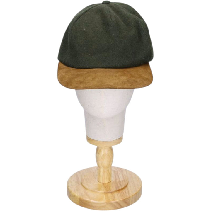 Vintage 90'S American Eagle suede two-tone leather brim wool 6-panel cap, one size fits most. genuine leather Green type dark green Vintage Second Hand