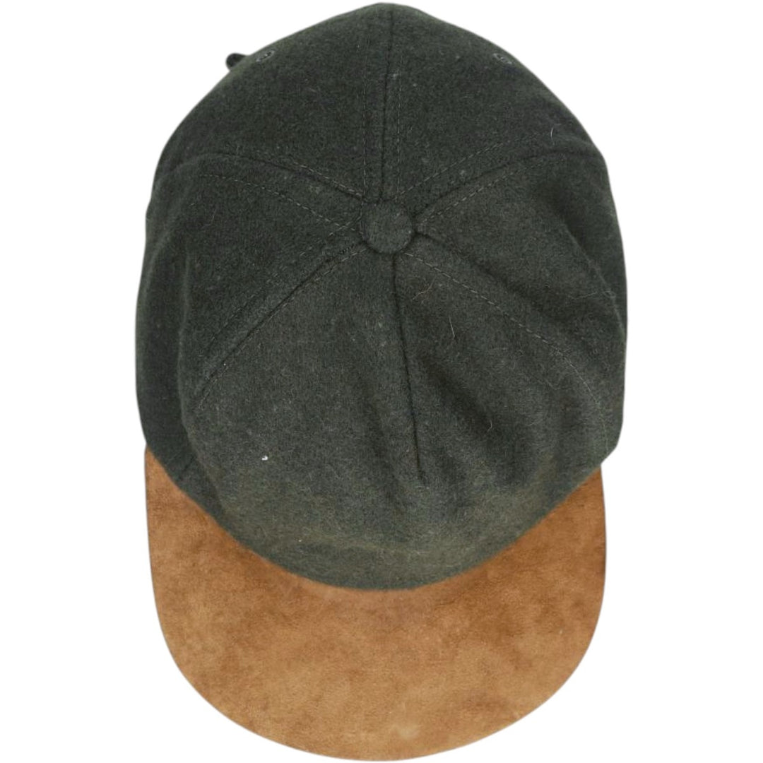 Vintage 90'S American Eagle suede two-tone leather brim wool 6-panel cap, one size fits most. genuine leather Green type dark green Vintage Second Hand