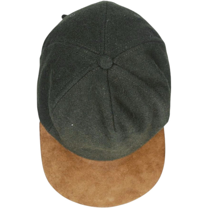 Vintage 90'S American Eagle suede two-tone leather brim wool 6-panel cap, one size fits most. genuine leather Green type dark green Vintage Second Hand