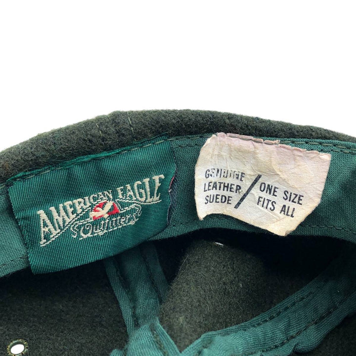 Vintage 90'S American Eagle suede two-tone leather brim wool 6-panel cap, one size fits most. genuine leather Green type dark green Vintage Second Hand