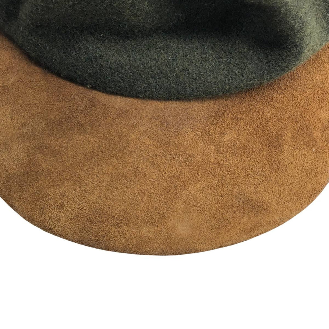 Vintage 90'S American Eagle suede two-tone leather brim wool 6-panel cap, one size fits most. genuine leather Green type dark green Vintage Second Hand