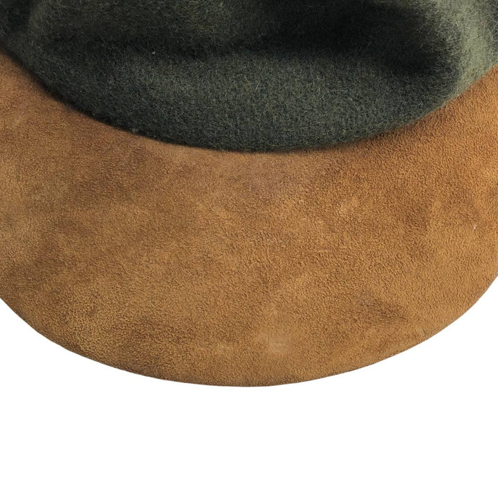 Vintage 90'S American Eagle suede two-tone leather brim wool 6-panel cap, one size fits most. genuine leather Green type dark green Vintage Second Hand