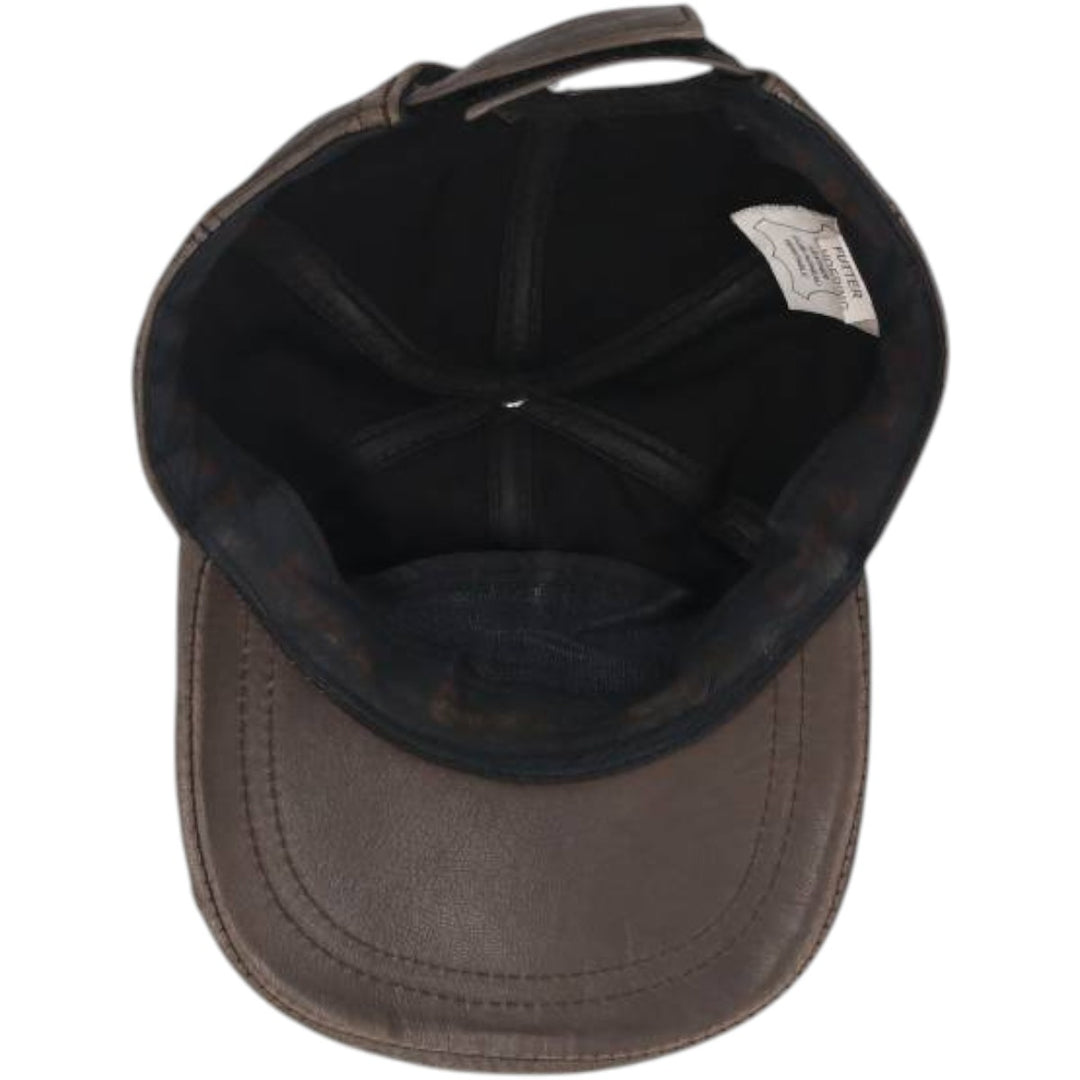 Vintage leather cap, one size fits all genuine leather brown type Vintage Second Hand
